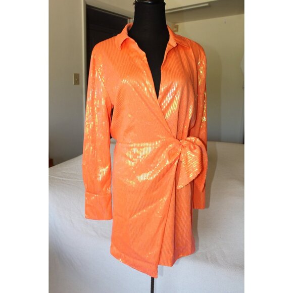 House of Harlow Sequin Wrap Mini Dress Orange Size M Cocktail Party - Picture 5 of 6